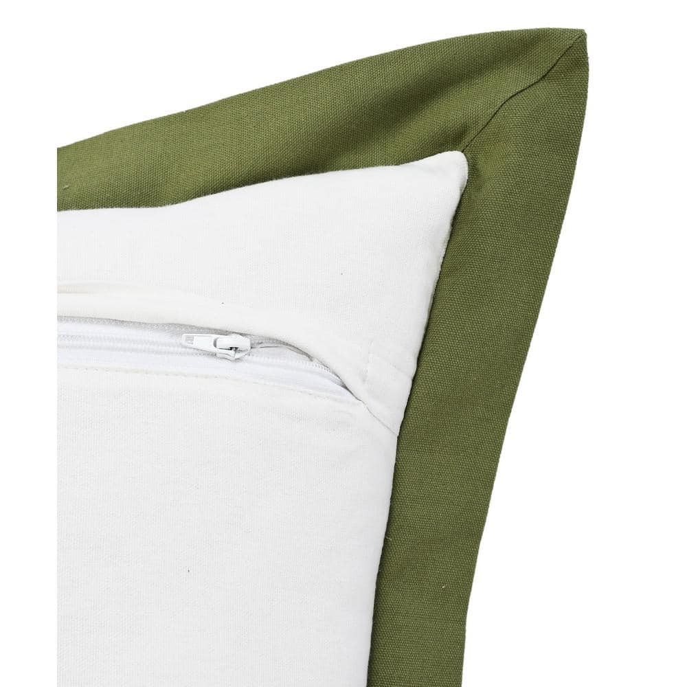 White and Green Cotton Rectangular Throw Pillow, 14" x 36"