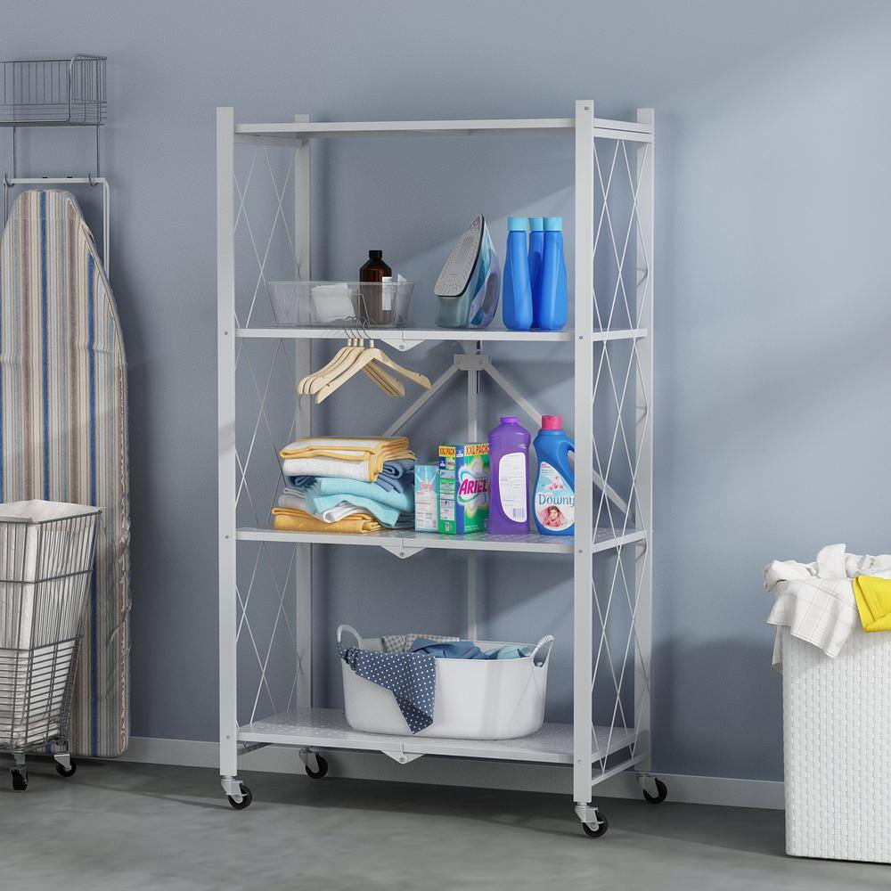 FUFU&GAGA White 4-Tier Heavy Duty Metal Wire Shelving Unit With Wheels
