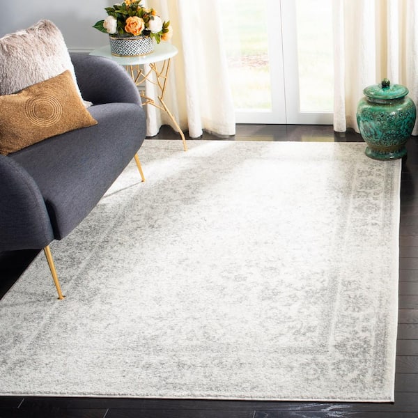 Adirondack Ivory/Silver 2 ft. x 4 ft. Border Distressed Area Rug