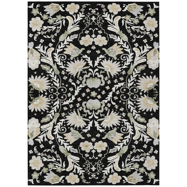 Chantille Machine Washable Indoor/Outdoor Abstract ACN3049 Black 8 ft. x 10 ft. Area Rug