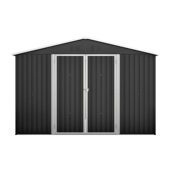 10 ft. W x 10 ft. D Metal Shed with Lockable Doors, All Weather Outdoor Storage Shed for Garden, Patio (100 sq. ft.)