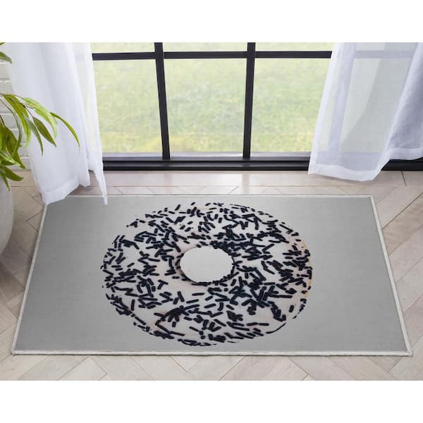 Apollo White Sprinkles Donut Modern Printed Ivory Black 2 ft. x 3 ft. Area Rug