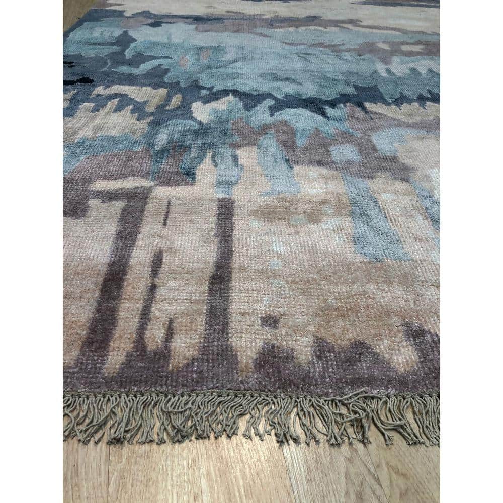 Elysian Fields Hand-Knotted Wool & Silk Rug, 6' x 9', Blue/Gray