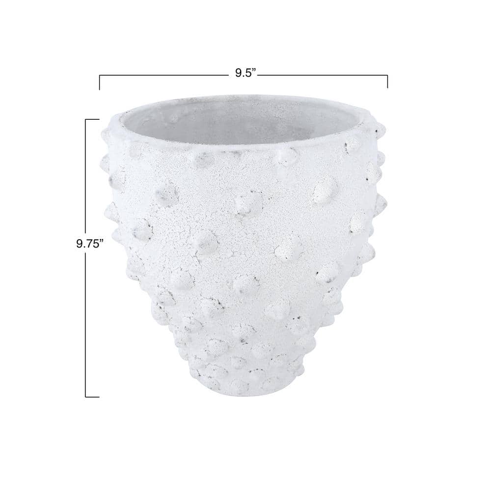 White Textured Terracotta Planter with Pointed Polka Dots