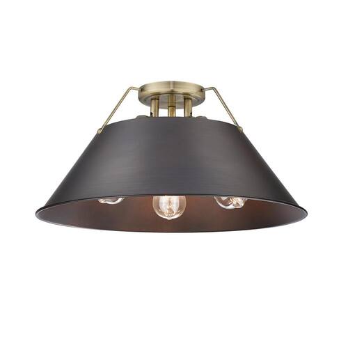 Orwell 18.75 in. 3-Light Aged Brass and Rubbed Bronze Flush Mount Golden Lighting Flush Mount Ceiling Lights