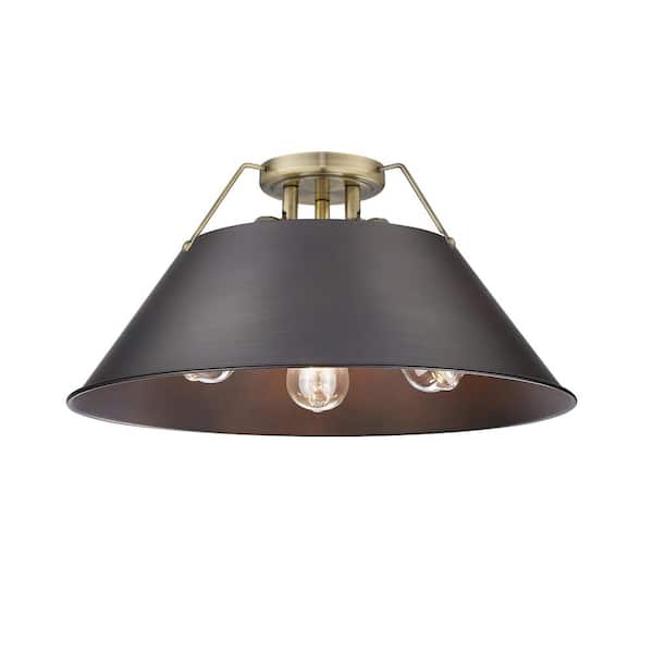 Golden Lighting Orwell 18.75 in. 3-Light Aged Brass and Rubbed Bronze Flush Mount