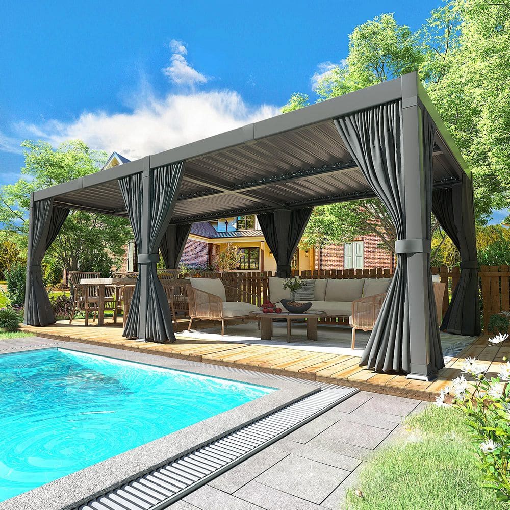 VIWAT 20 ft. W x 10 ft. D Aluminum Pergola with Adjustable