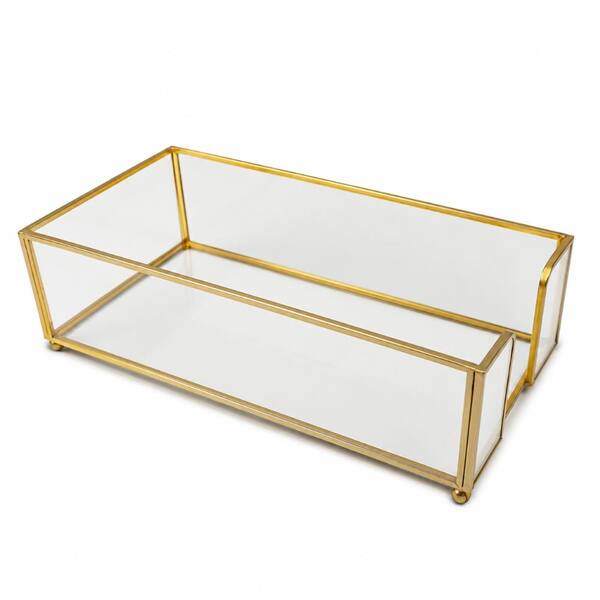 Glass Guest Towel Holder with Gold Frame and Mirrored Bottom for 8.5 x 4 in Paper Napkins Holder,Glass