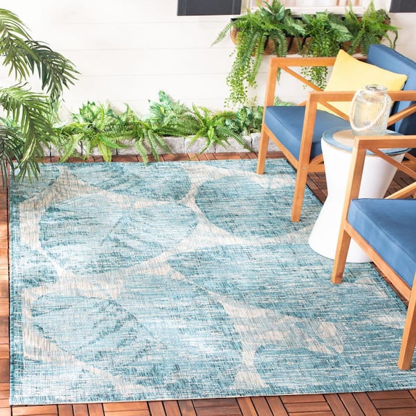 Safavieh Outdoor CY8680-37121 Courtyard Aqua / Grey Rug - 5' 3 x 7' 7