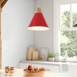 1-Light Red Modern Industrial Metal Cone Shade Hanging Pendant Light with No Bulbs Included