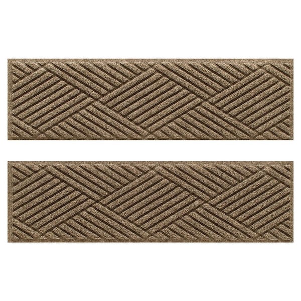 Waterhog Diamonds 8.5 in. x 30 in. PET Polyester Indoor Outdoor Stair Tread Cover (Set of 4) Camel