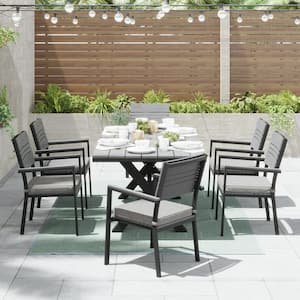 Orville Gray 7-Piece Aluminum Outdoor Dining Set with Dark Gray Cushions