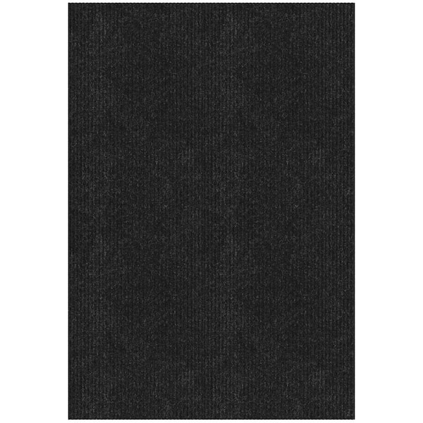 Ottomanson Lifesaver Scrape Rib Non-Slip Custom Cut Long Hallway Runner Rug, 6 ft. 6 in. x 8 ft. Black Polyester Garage Flooring
