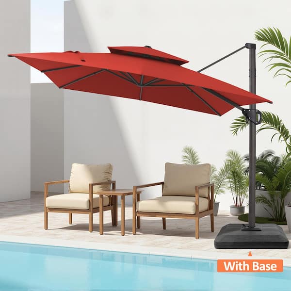 9.6' eastlake offset patio umbrella with base Sonkuki 11 ft. Round Aluminum 360-Degree Rotation Cantilever Offset  Umbrella Outdoor Patio Umbrella in Lake Blue R-BRELA-130LB