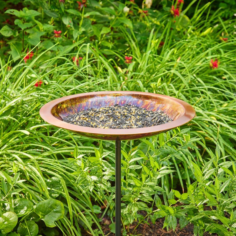 Large Fired Copper Bird Bath with Metal Garden Stake
