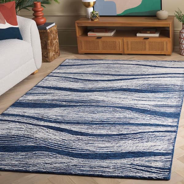 Metro 5 ft. x 8 ft. Navy/Ivory Abstract Waves Area Rug
