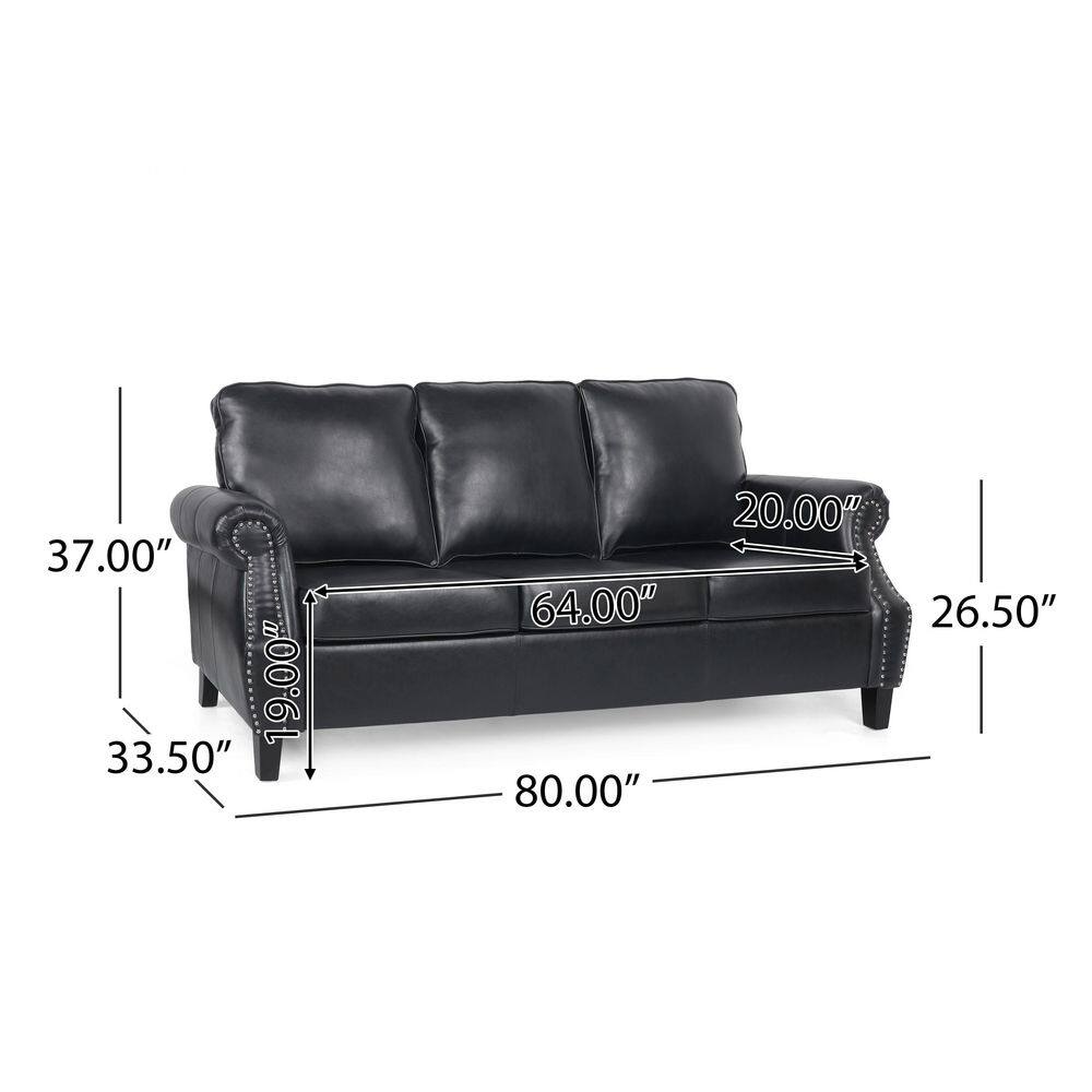 Midnight Black and Dark Brown Faux Leather Lawson Sofa with Nailhead Trim