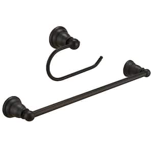 2-Piece Bath Hardware Set Accessories Set with 18 in. Towel Bar and Toilet Paper Holder Towel Ring in Oil Rubbed Bronze