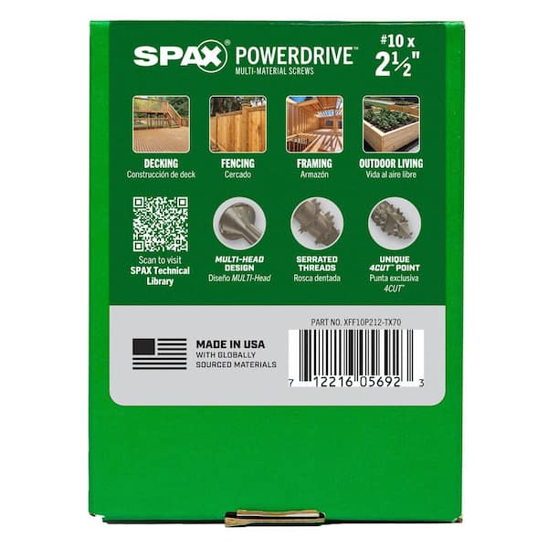 希少✨SPIEWAK n-2b 茶リブ USA製 XL SCOVILL 短丈 SPAX #10 x 2-1/2 in. Tan PowerDrive Exterior T25 T-Star Flat Head