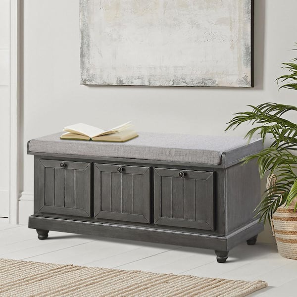 EVERGLADE HOME Lorain Distressed Gray Wood Lift Top Storage Bench 18 in. x 44 in. x 16 in.