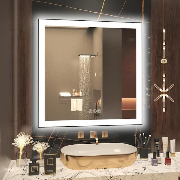 36 in. W x 36 in. H Rectangular Framed Premium Aluminum LED Wall Mounted Bathroom Vanity Mirror in Color Black
