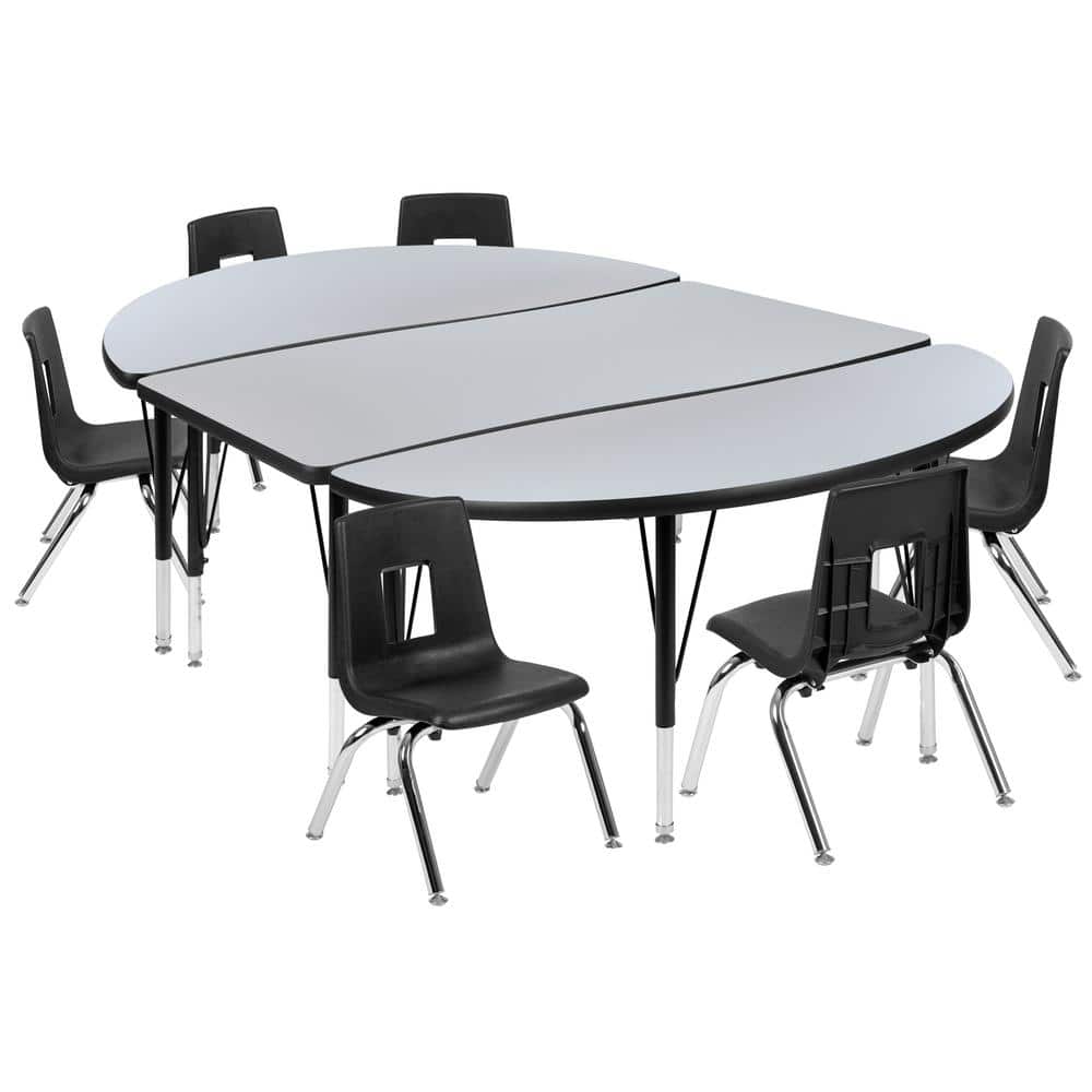 76 in. Oval Wave Collaborative Laminate Activity Table Set with 14 in. Student Stack Chairs, Grey/Black