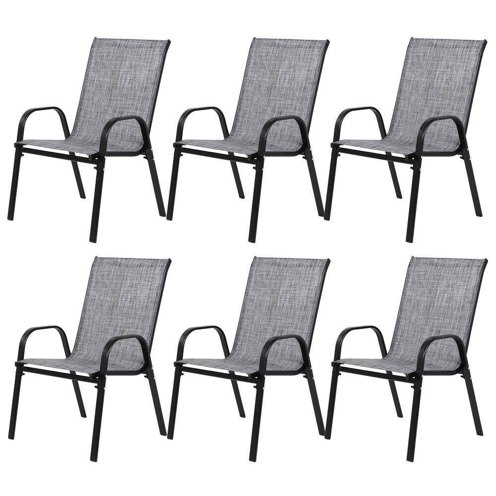 "6-Pack Outdoor Patio Chairs, 24.4""x24.4"" Steel Textilene w/ High Back & Arms, Grey Space-Saving for Garden/Pool/Lawn" price history on PriceWatchPro