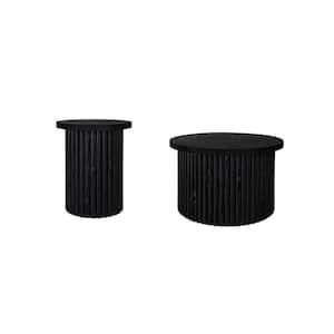 Black MDF Round Outdoor Side Table (2-Piece)