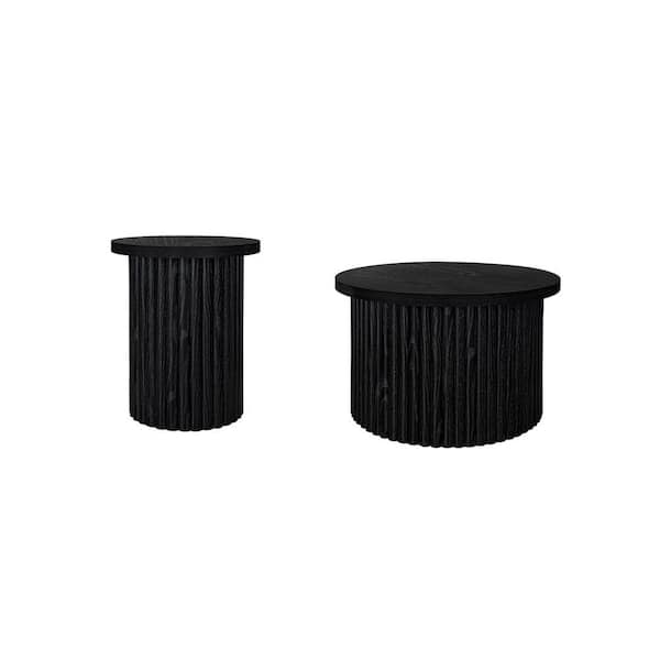 Sudzendf Black MDF Round Outdoor Side Table (2-Piece)
