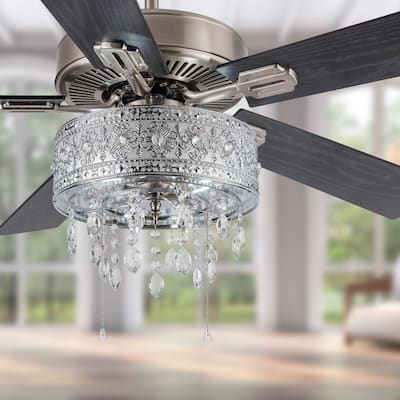 Modern Crystal Chandelier 52 in. LED Silver Ceiling Fan With Light