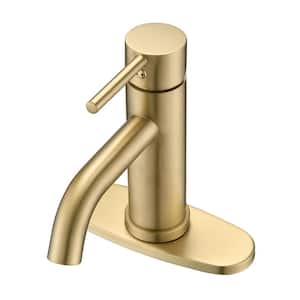 Single Hole Vessel Bathroom Sink Faucet with Deck Plate in Brushed Gold
