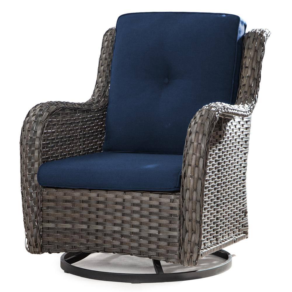 Gardenbee Wicker Outdoor Patio Swivel Rocking Chair with Blue Cushions ...