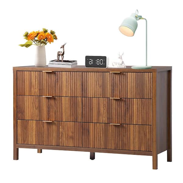 ATHMILE Walnut Wooden 6 Drawer Nightstand Long-Side Cabinet Storage Dresser Cabinet(15.75in D x 47.24in W x 29.53in H)