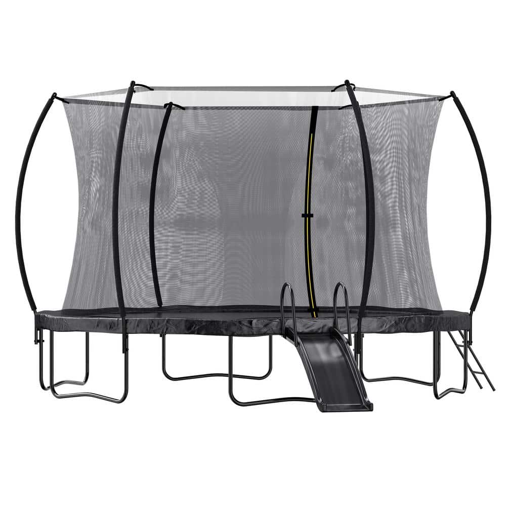16FT Trampoline with Slide, Outdoor Pumpkin Trampoline for Kids and Adults 