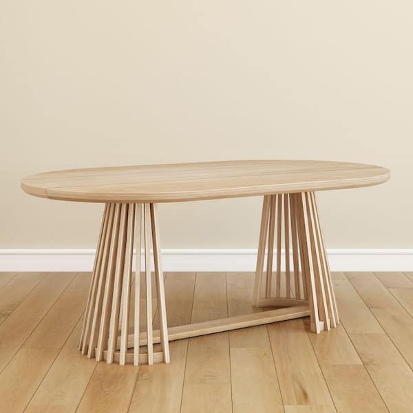 Lido Oval Blonde Wood 72 in. Double Pedestal Dining Table Seats 6