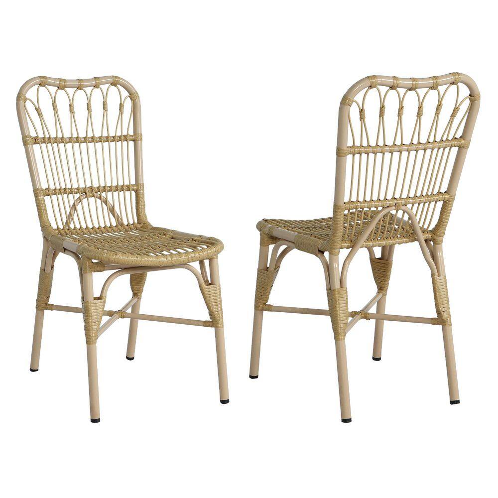 Natural All-Weather PE Wicker Outdoor Dining Chairs, Stackable Patio Rattan Chairs for Backyard Poolside Garden Set of 2 price history on PriceWatchPro