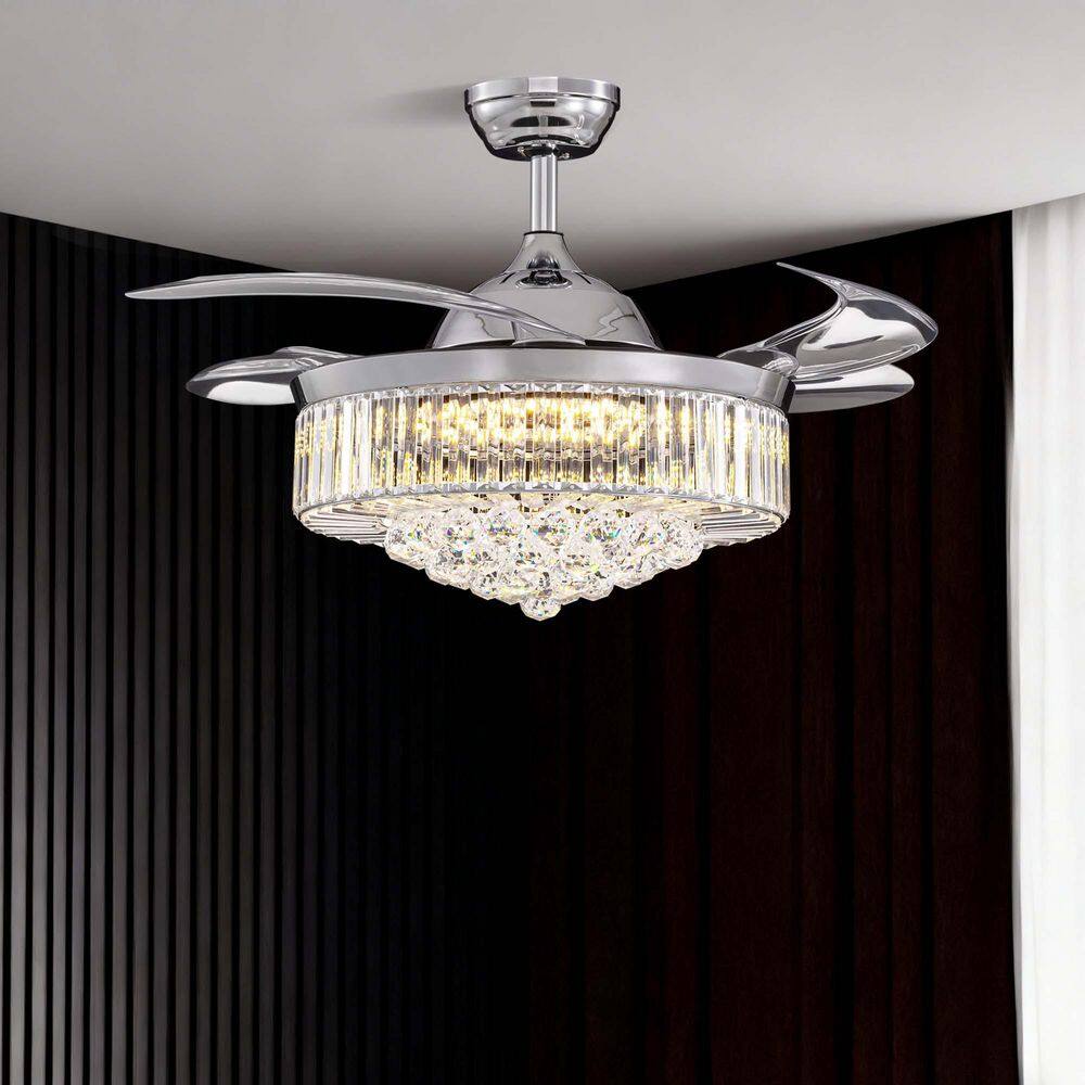 42 in. Indoor Chrome Color Crystal Ceiling Fan, Fandelier with Remote and Retractable Blades, Chandelier Fan with Light price history on PriceWatchPro