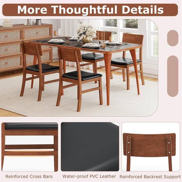 Costway Oak Faux Leather Dining Chairs Set of 2 with Rubber Wood