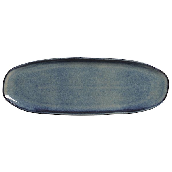 PORTO BRASIL 14.17 in. Denim Dark Blue Stoneware Shallow Oval Platter Large Organic (Set of 4)