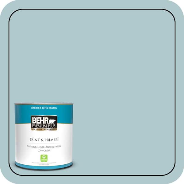 BEHR PREMIUM PLUS 1 qt. #HDC-SM14-8 Floating Blue Satin Enamel Low Odor Interior Paint & Primer