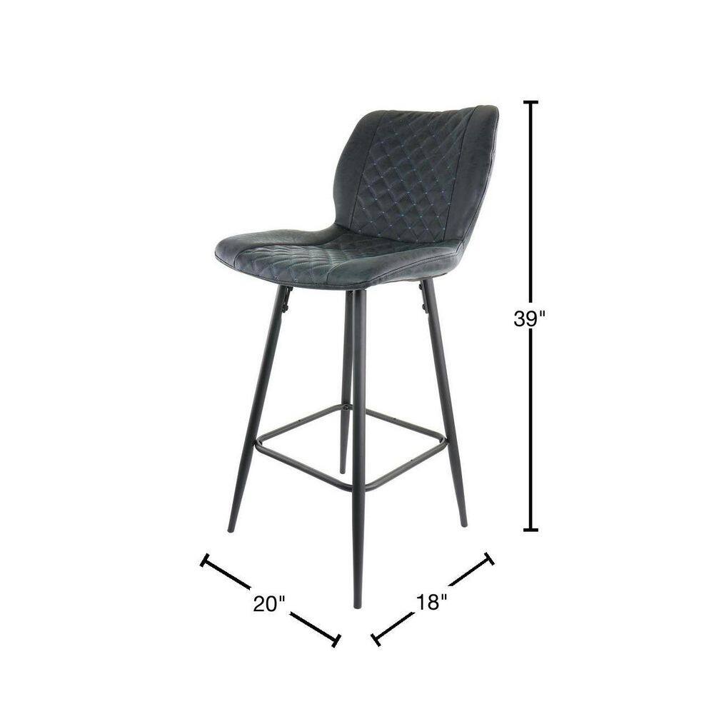 Diamond Stitched Black Faux Leather Bar Stools with Metal Legs