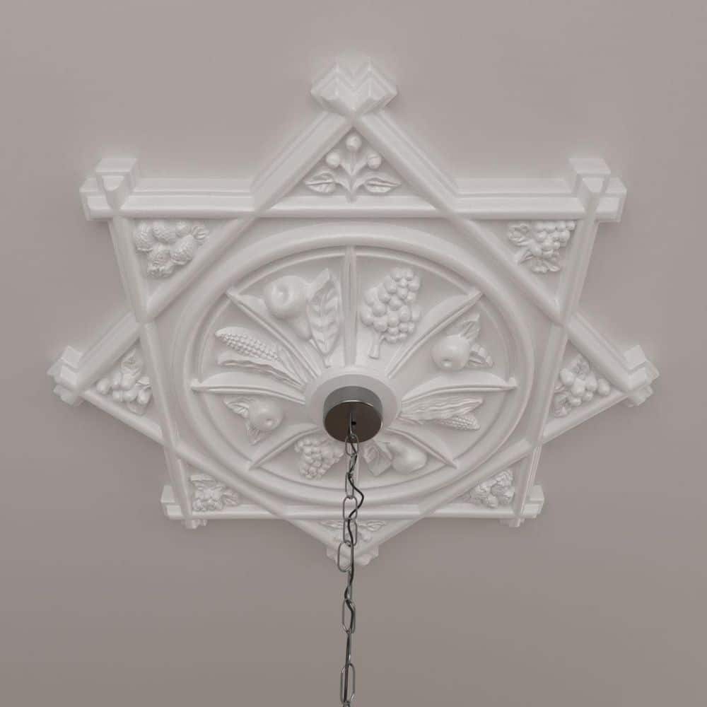 Primed Gray Polyurethane 38.25" Ceiling Medallion with Fruit Design