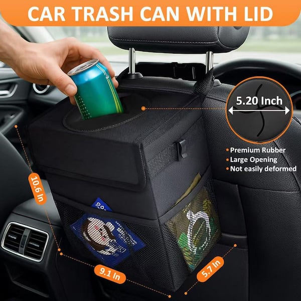 2.2/3.0 Gal. Black Car Trash Can with Lid, Leak Proof, Waterproof
