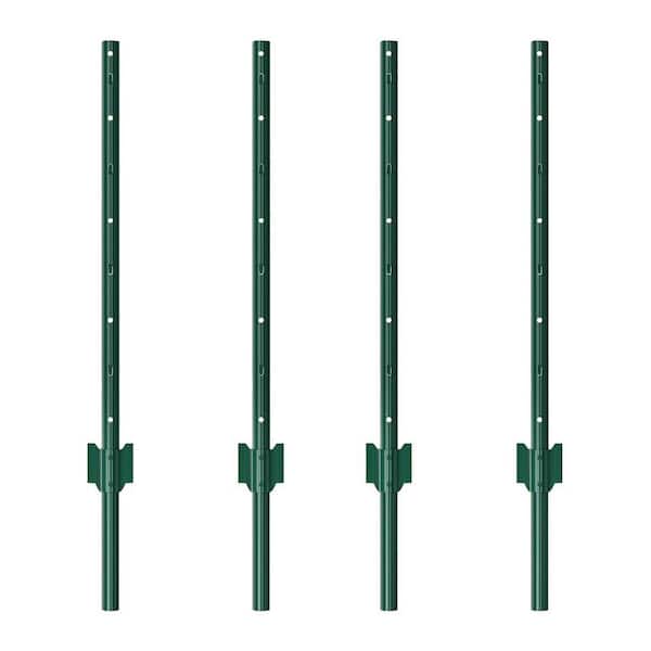 1-1/4 in. x 3/4 in. x 3 ft. 14-Gauge Green Steel U-Fence Post with Anchor Plate (4 Pack)