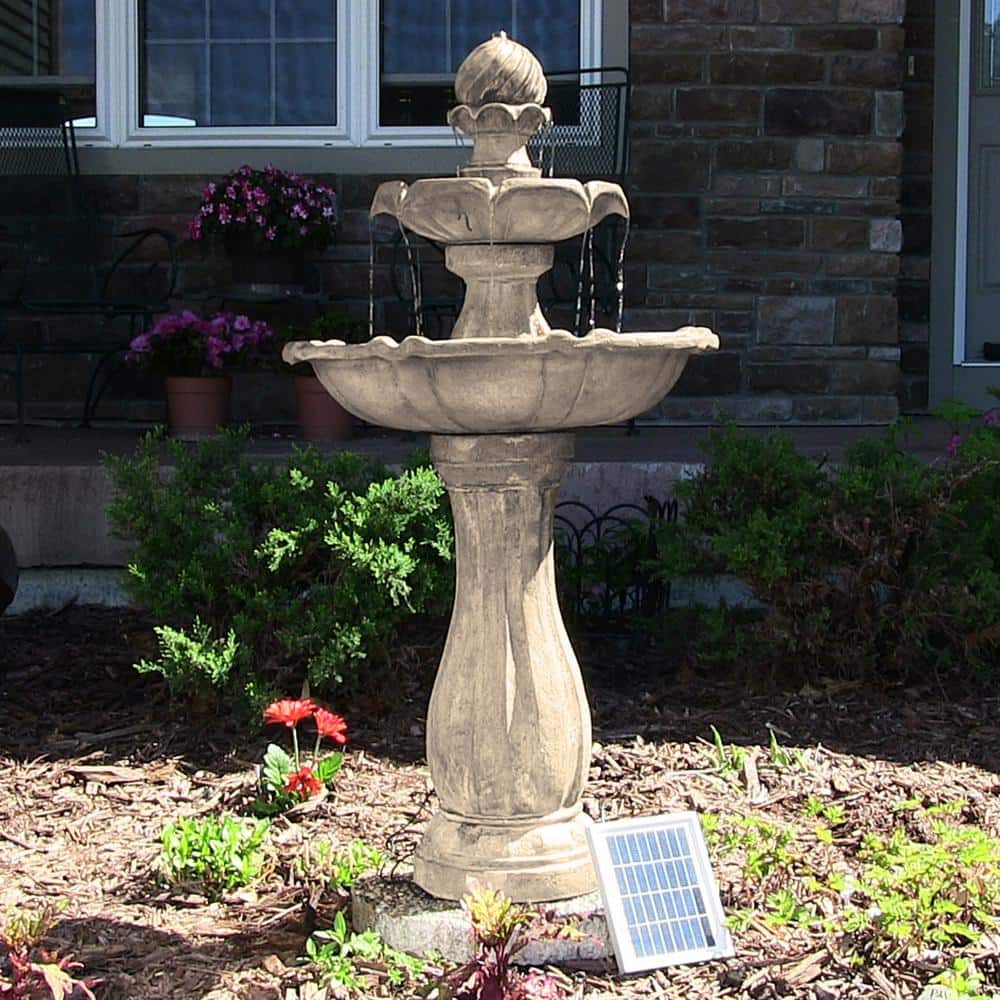 Earth Finish Solar Powered 2-Tier Outdoor Fountain with LED Light