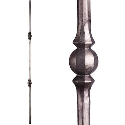Tuscan Round Hammered 44 in. x 0.5625 in. Satin Clear Double Sphere Solid Wrought Iron Baluster