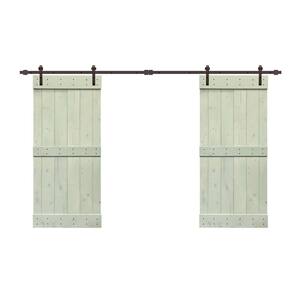 60 in. x 84 in. Mid-Bar Series Sage Green Stained Solid Pine Wood Interior Double Sliding Barn Door with Hardware Kit