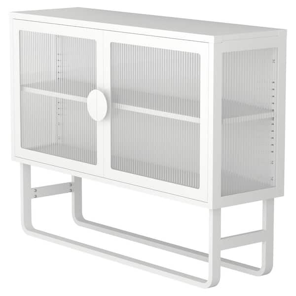 Tileon Double Glass Door Storage Cabinet with Adjustable Shelf U-Shaped Leg Cold-Rolled Steel Sideboard Furniture for Kitchen