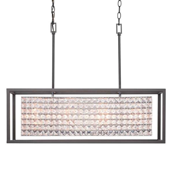 Home Decorators Shimmer 4-Light Square Graphite Pendant w/ Clear Crystal Shade 