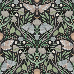 Enchanted Forest Damask Black Peel and Stick Wallpaper